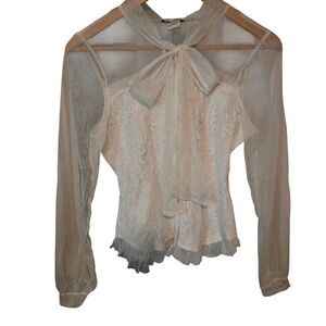 Elegant Sheer Lace Blouse - Cream